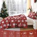 JSD Christmas Quilt Set King Size, Red Buffalo Plaid Snowflakes Bedspreads, 3 Piece Microfiber Coverlet Quilted Blanket with Pillow Shams