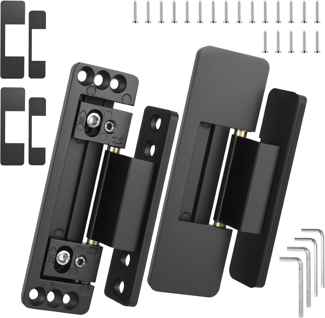 Hidden Door Hinges, 2Pack Adjustable Heavy Duty Concealed Hinges 110Lbs Load-Bearing Invisible Hinge Hidden Hinges for Secret Doors, Bookcase, Shelf & Murphy Door Hinge Kit