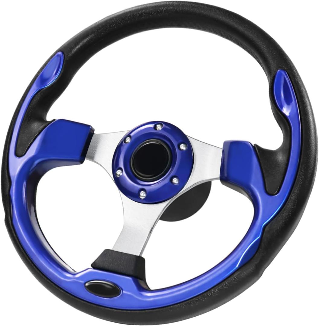 12.5inch Boat Steering Wheel, 3/4 Inch Axle Marine Steering Wheel Adapter, Anti-Slip Carbon Fiber for Boats, Yachts, Pontoon Boats Blue