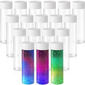 Tanlade 24 Pcs Clear Plastic Bottles Empty Sensory Bottles with Caps PET Plastic Juice Reusable Leakproof Drink Container Bulk for Juice Milk(10 Oz/ 300 ml,White Lid)