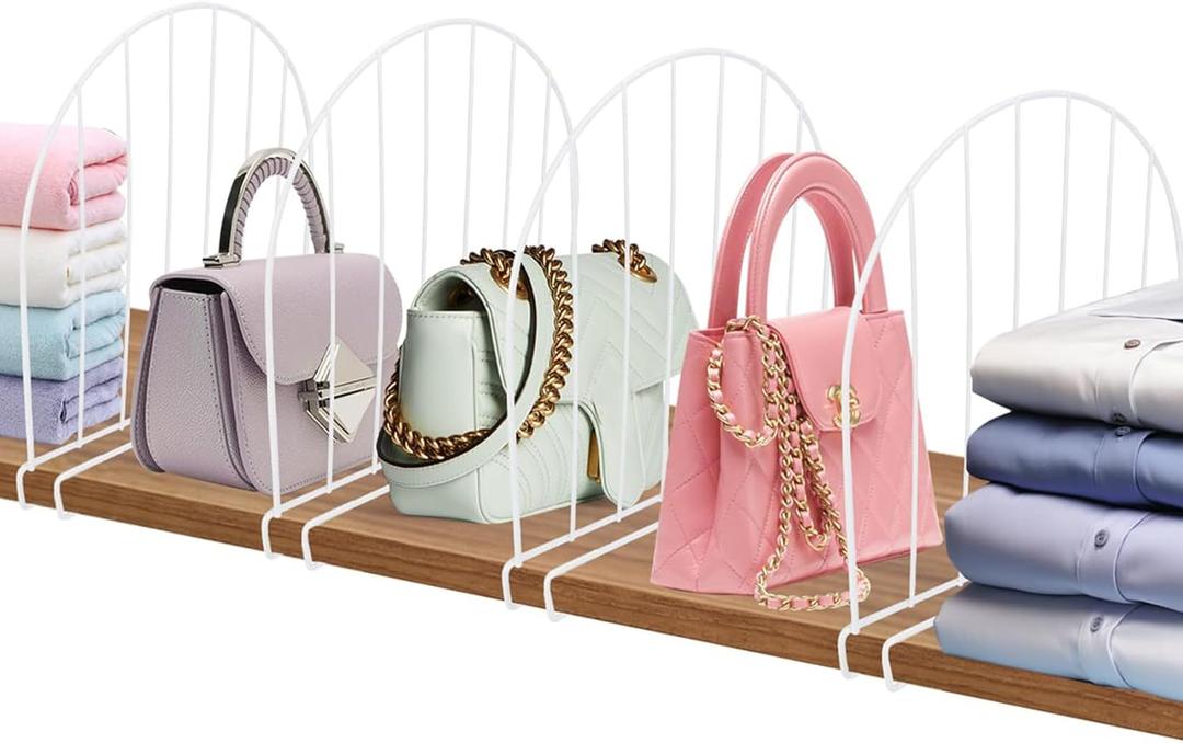 Shelf Organizer, 8 Pack 12'' Extra Tall Shelf Dividers for Closet Organization, Linen Closet Organizers and Storage, Metal Towel Organizer for Wood Shelves Separator for Purse Handbag Sweater Clothes