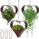 Romooa 3 Pack Metal Plant Hangers Indoor and Outdoor Rustic Heart Shape Hanging Planters Holder Detachable Flower Pot with Hooks Chains Drain Hole Birthday Gifts for Women Mom Garden Lovers Home Decor