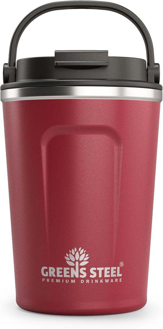 Stainless Steel Insulated Coffee Mug for Hot & Cold Drinks, 12 oz Red - Coffee Cup with Lid and Handle - Coffee Travel Mug - 100% Leak-Proof Insulated Coffee Tumbler - Travel Coffee Mug Spill Proof