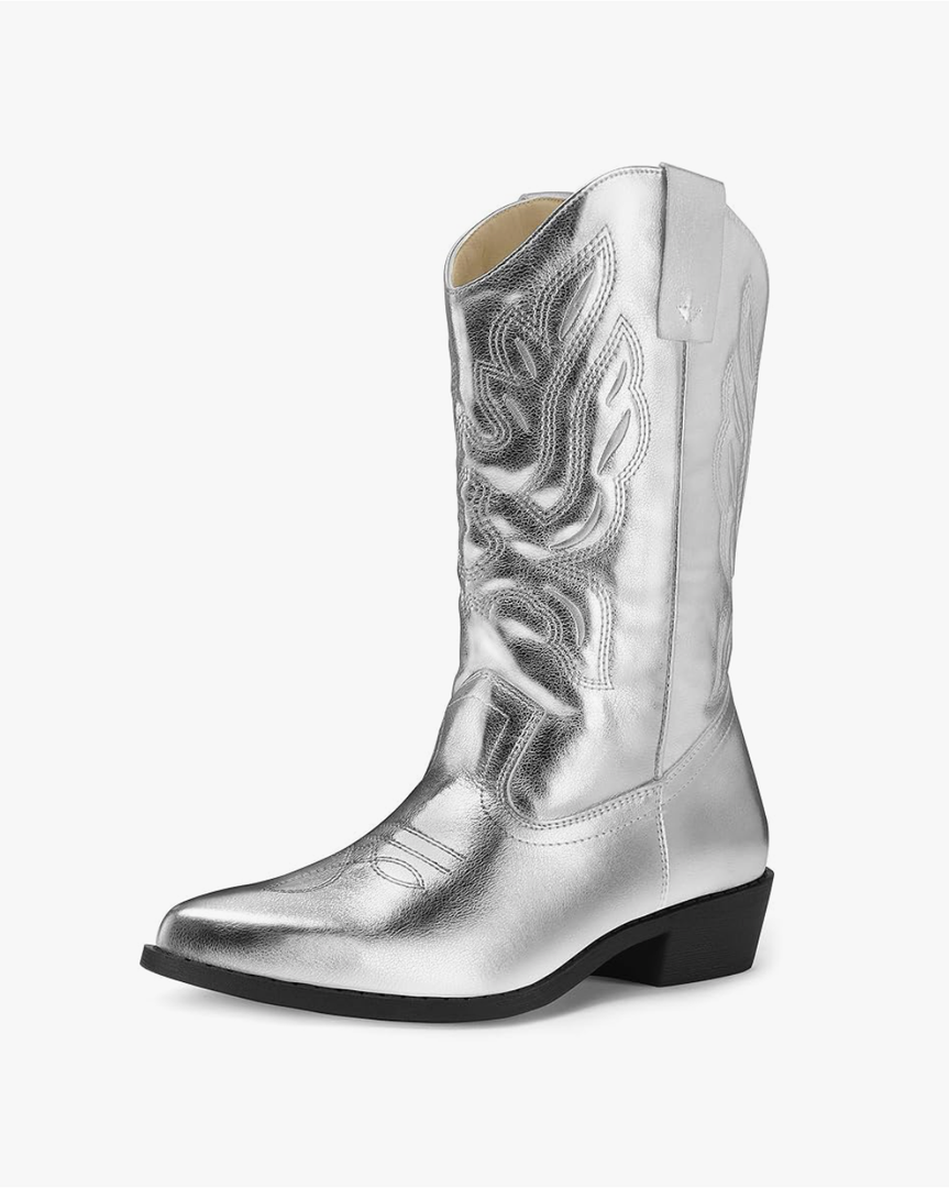 mysoft Women's Western Cowboy Boots Embroidered Mid-Calf Pointed Toe Cowgirl Boot Size 8