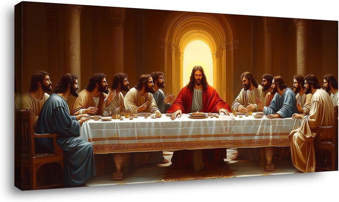 ZOMNAI The Last Supper Jesus Wall Art for Living Room Office Gold Canvas Painting Prints Classical Artwork Kitchen Bedroom Decor (20x40 Inches)