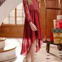 blibean Girls Long Sleeve Fall Dresses 2025 Flower Girl Lace Formal Wedding Party Dress Size 6-15 Years (Red)