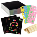 Prudiut 90 Pcs Scratch Art Paper Rainbow Sets, Rainbow Scratch Paper Black Scratch Off Art Gifts for Kids Art Craft Supplies Kits (3.35 x 3.35 Inches)