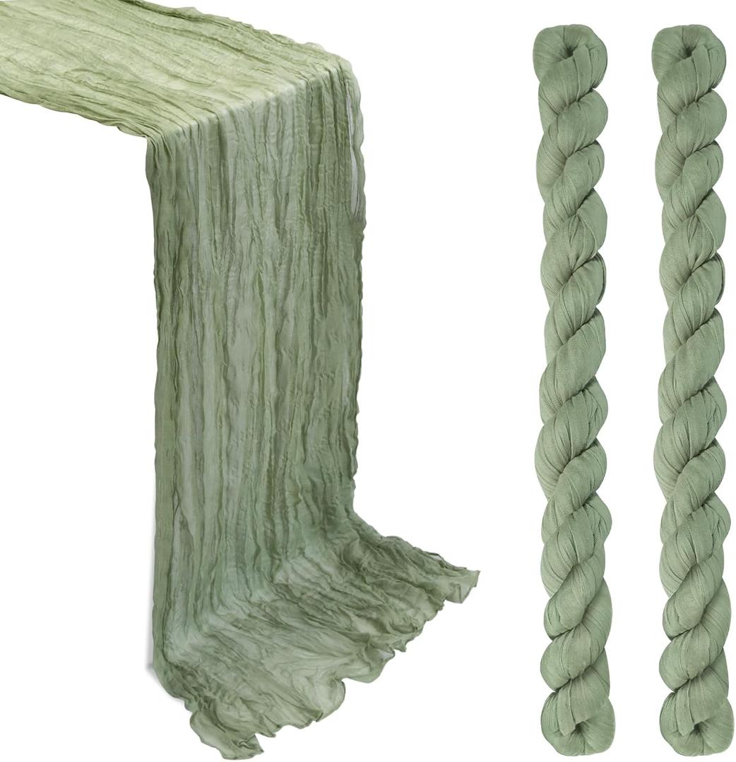 MAONAME 2 Pack Sage Green Cheesecloth Table Runner Fall Thanksgiving Boho Farmhouse Rustic Gauze 10FT 120 inch Cheese Cloth Runner for Wedding Party Home Party Decor Holiday Baby Shower Birthday