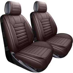 YIERTAI Seat Covers Compatible with Silverado Sierra for 2007-2024 2025 1500/2500/3500 Crew Double Extended Cab Trucks Waterproof Leather Covers Protectors(2 PCS Front only/Brown)