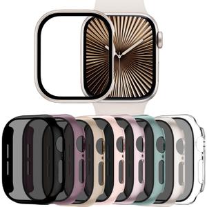 Adorve Privacy Case for Apple Watch Series 10 42mm Screen Protector, Anti-Spy Cover for iWatch Series 11 10 42 mm, 8 Pack, Black Clear Pink Starlight Rose Pink Pine Green Milk Tea Smoke Violet (Blk/Clr/Pnk/Starlt/RosePnk/PineGrn/MilkTea/SmkVlt)