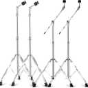 2 Pack Straight Cymbal Stand + 2 Pack Boom Cymbal Stand Combo Set, Adjustable Drum Hardware Percussion Mount Holder Gear Set for Mounting Crash, Ride, Splash Cymbal, Double Braced Legs (4 Pack)