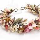 Handcrafted Dried Flower Crown, Natural Preserved Daisy Wreath Headband in Cream and Pink, Rustic Wedding Hair Garland for Kids and Flower Girls