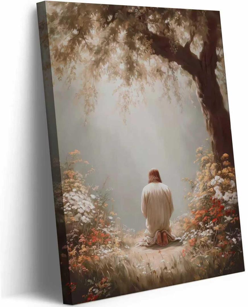 Jesus Praying Canvas Wall Art Christian Religious Decor 16 x 24Inch