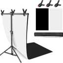 Product Photography Photo Backdrops Stand Kit, Photo Background, 26.8x50in White Black Backdrop Background with 26x29in Small T-Shape Backdrop Stand Tabletop Photo Shoot for Jewelry Cosmetics