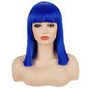 morvally Short Straight Bob Wig Heat Resistant Hair with Blunt Bangs Natural Looking Cosplay Costume Daily Wigs (14", Blue)