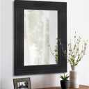 Black Vintage Rustic Wood Framed Wall Mirror Farmhouse Rectanglular Antique Decor Hanging Mirror for Bathroom Bedroom Living Room Entryway Large 20"x16"
