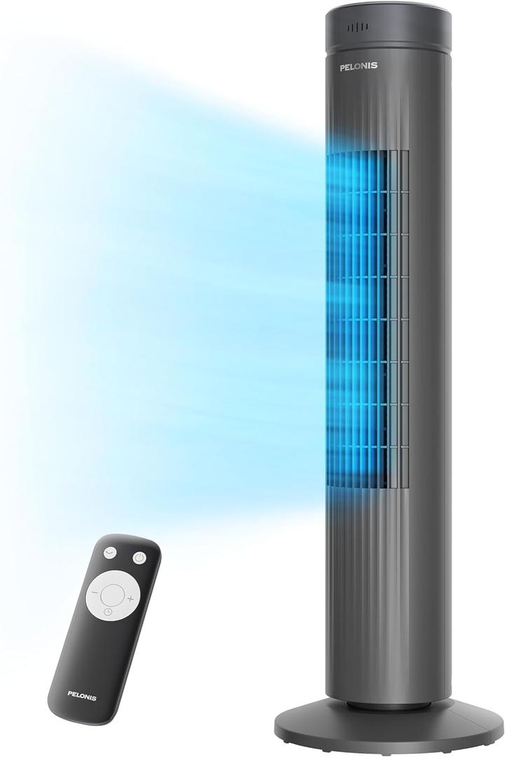 PELONIS 30-Inch Oscillating Tower Fan for Bedroom 3 Speed, 37dB Quiet Tower Fan with Remote Control and 7-Hour Timer ETL Certified, Grey