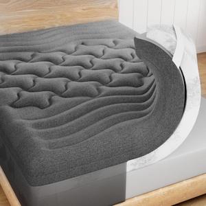 HOMRELEXA Dual Layer 4 Inch Bamboo Memory Foam Mattress Topper Twin Size, 2 Inch Thick Soft Quilted Pillow Top Cover Plus 2 Inch Charcoal Gel Memory Foam Mattress Pad for Back Pain Relief