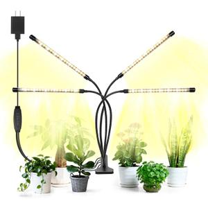 AURAZIGLI Led Grow Lights, 4 Heads Full Spectrum Plant Light with Clamp for Indoor Plants & Seed Starting, 10-Level Dimmable, Auto On Off, Timing 3 9 12Hrs