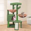 Wang Xin Three Layer Cat Tree with Cat Condo Scratch Pad and Two Hammocks, (Beige, 37.4")