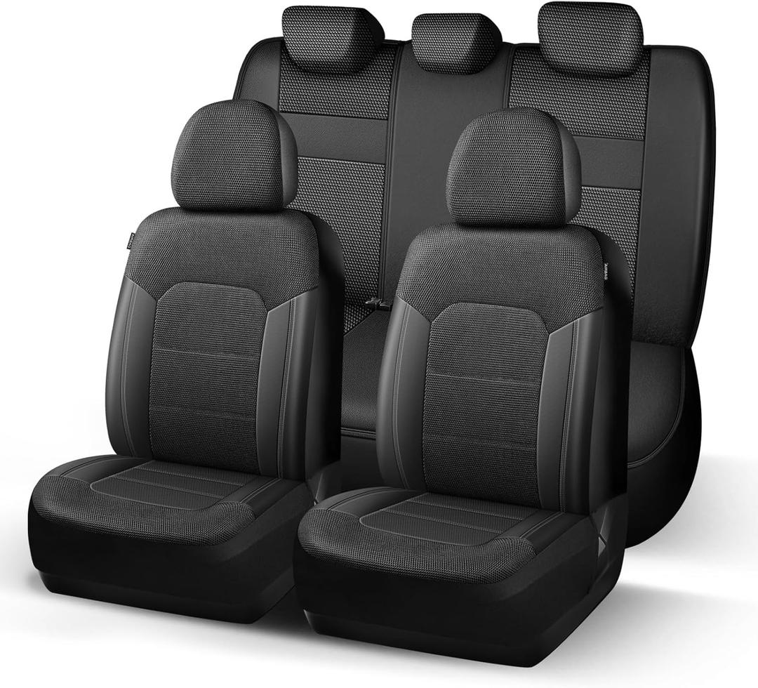 Seat Covers Air Mesh, Breathable Car Seat Covers Full Set, Airbag Compatible Car Seat Cover, Universal Automotive Protection Comfort for Most Cars, Vans, Trucks, SUVs(Full Set, Black 812)