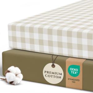 Pobibaby  2 Pack Crib Sheets for Boys, Premium Fitted Baby Boy Crib Sheets for Standard Crib Mattress  Ultra-Soft Jersey Knit, Safe and Snug, Stylish Design (Gingham Khaki)