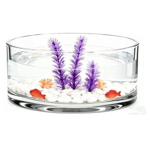 Wide Glass Cylinder Vase, 4" Tall x 8" Wide Thick Heavy Duty Glass Vase for Flower, Plants - Decorative Glass Bowl for Succulents, Indoor Plants, Terrarium, Hydroponic Gardening, Home Decor