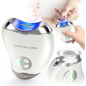 Electric Nail Clipper, Automatic 2-in-1 Baby Nail Trimmer with LED Light & Nail Storage Box, Rechargeable Fingernail Cutter with 3 Speed Gears, Safe Nail File for Baby, Kids & Adults