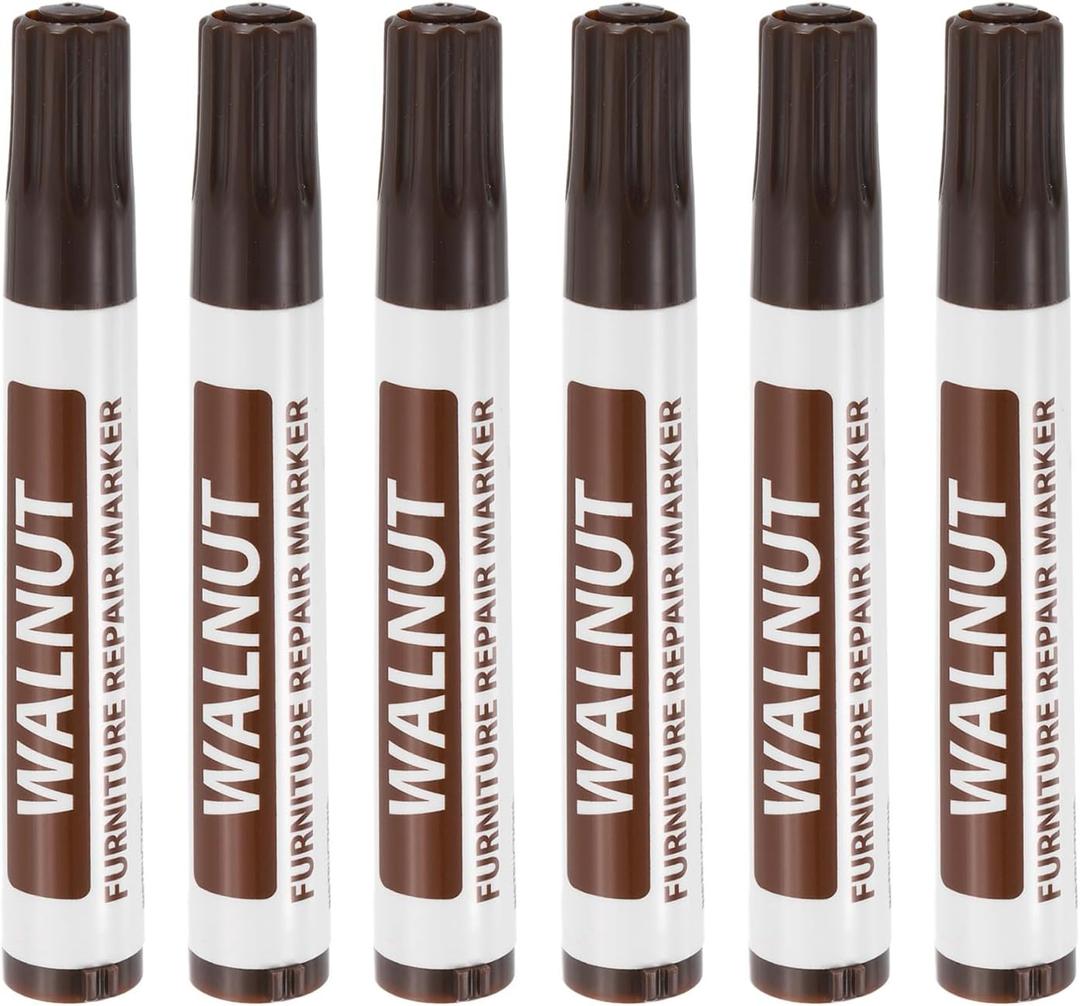 uxcell Furniture Repair Wood Markers, 6 Pcs Walnut Touch Up Filler Sticks, Oil Based Paint Markers for Scratches, Wood Floors, Tables, Cabinet, Carpenters, Cover Ups