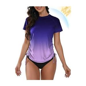 Bonneuitbebe Women's Short Sleeve Rash Guard Shirts UV Protection Swim Shirts UPF 50+ Lightweight Adjustable Tie Swimwear, Size XL