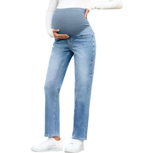 BLENCOT Women's Over The Belly Maternity Ankle Jeans Stretchy Denim Pregnancy Pants with Pockets, S