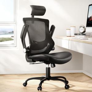 Marsail Office Chair Ergonomic Desk Chair, 360Swivel Mesh Back Wide Computer Chair PU Leather Criss Cross Chair,Adjustable Lumbar Support & Flip-up Armrests,Adjustable Height Executive Task Chair (Black)