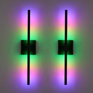 RGB Lighting Battery Operated Wall Sconces Set of 2, Dimmable Rechargeable Wall Sconce with Remote Control, 24 Inch Black LED Modern Wireless Wall Lights for Bedroom, Living Room