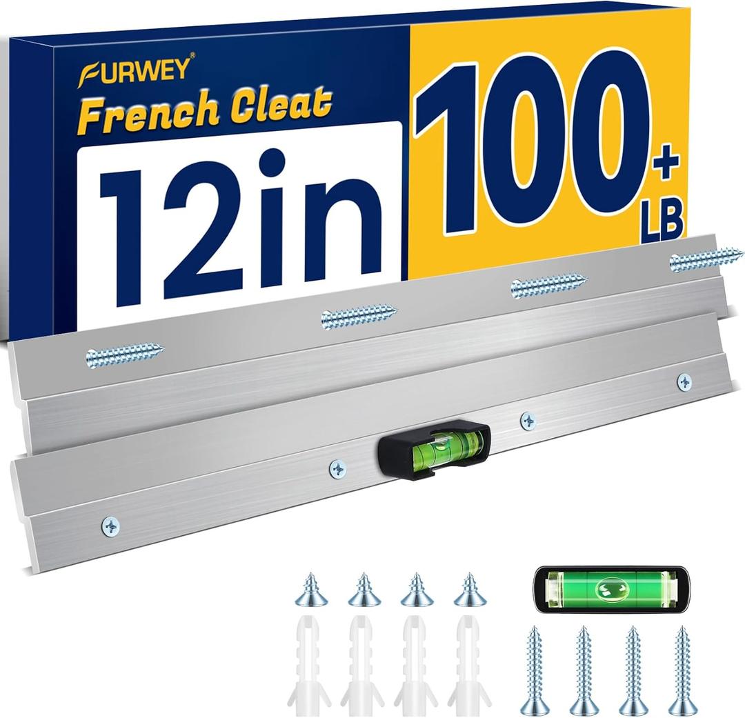 French Cleat, Picture and Mirror Hanger, Aluminum French Cleat, Headboard Wall Mounting Brackets with Screws(12 Inch-1 Pair, Support 80 lbs)