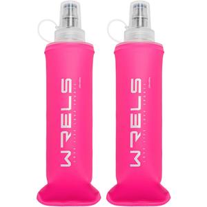 Folding Soft Flask Portable Collapsible Running Lightweight Water Bottle for Outdoor Sports,Travel with Mouthpeice Cover (250ml/8.45oz-2 Pack-Pink)