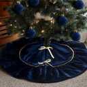 Mini Christmas Tree Skirt Velvet Plush Tiny 20 Inch Navy Blue Vintage Christmas Tree Skirts Luxury Miniature Farmhouse Xmas Decorations for Home Party Winter
