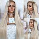 24 Inch Platinum Blonde Hair Synthetic Lace Front Wigs Ash Blonde Ombre Colored Glueless HD Lace Wigs Pre Plucked Natural Hairline Long Straight Wigs for Black Women