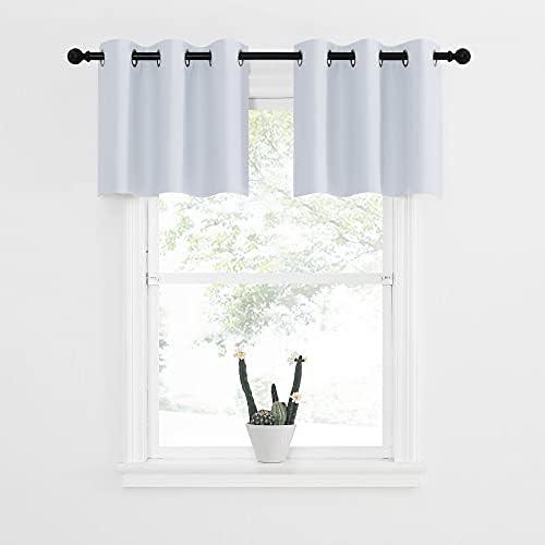 NICETOWN Greyish White Tiers Room Darkening Valances - Energy Efficient Kitchen Grommet-Top Kitchen Curtain Panels for Short Windows (2-Pack, W42 x L18 inches, Platinum-Greyish White)