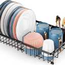 iSPECLE Dish Drying Rack - 3 Sizes Adjustable Large Dish Rack (16.9'',18.7'',20.4'') - Over Sink Drying Rack with Cutlery Holder, in Sink or on Counter Dish Drainer, Metal, Black (Only fit>17.5" Sink)