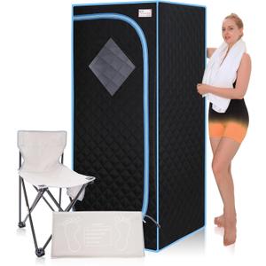 Portable Infrared Sauna for Home Spa | Full Size 1 Person Sauna | Full Size Far Infrared Sauna Tent | with Heating Foot Pad, Portable Chair, (L29.1 x W29.1 x H66.5, Black) (1 Person Infrared Sauna)