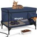 Ex-Large Heated Cat House for Outside in Winter, 100% Waterproof, Escape Door, 6" Elevated, Weatherproof Insulated Outdoor Cat House Shelter with Heater for Stray Feral Cat (Dark Blue, 29"x17"x20")