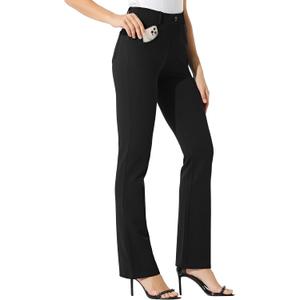 Willit 33" Women's Yoga Dress Pants Bootcut Stretch Work Slacks Office Business Casual Pants Belt Loops 4 Pockets Black M