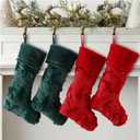 Newcotte 4 Pcs Red and Green Christmas Stockings 20 Inch Large Faux Fur Stocking Farmhouse Xmas Decorations Hanging Ornaments for Rustic Christmas Home Decor Gift Bags(Green, Red, Elk)