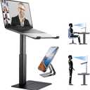 Laptop Stand for Desk, Ergonomic Sitting and Standing Laptop Riser for Notebook MacBook 11-17 InchesDJ Laptop Stand Adjustable Height from 7-15 Inches Aluminum (Black)