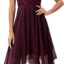 Meetjen Women's Lace Cocktail Party Dress 2025 Handkerchief Hem Bridesmaid Prom Formal Dresses for Wedding Guest (X-Large, Burgundy_chiffon Skirt)
