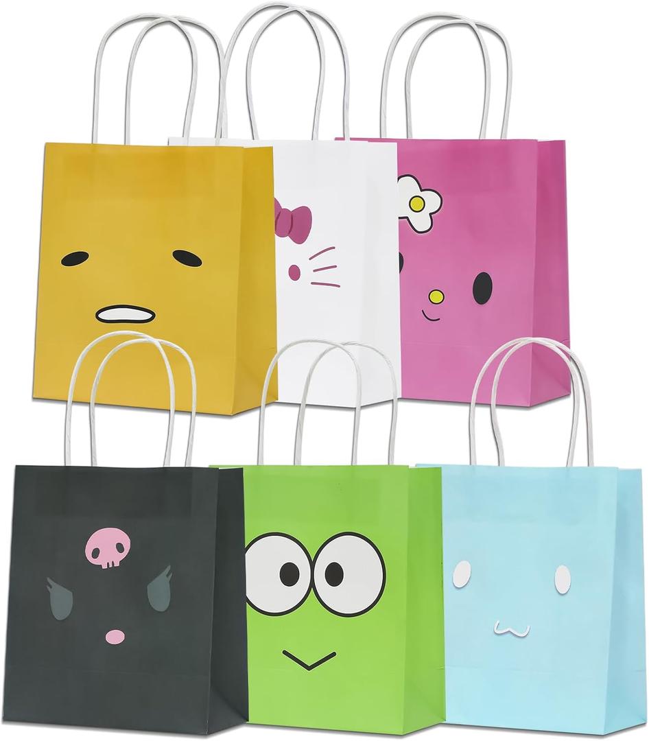 ELGADO 12 Pcs Cartoon Party Favor Bags Anime Kids Party Decorations Reusable Snack Candy Gift Bags Treats Bags with Handles Kids Birthday Party Supplies