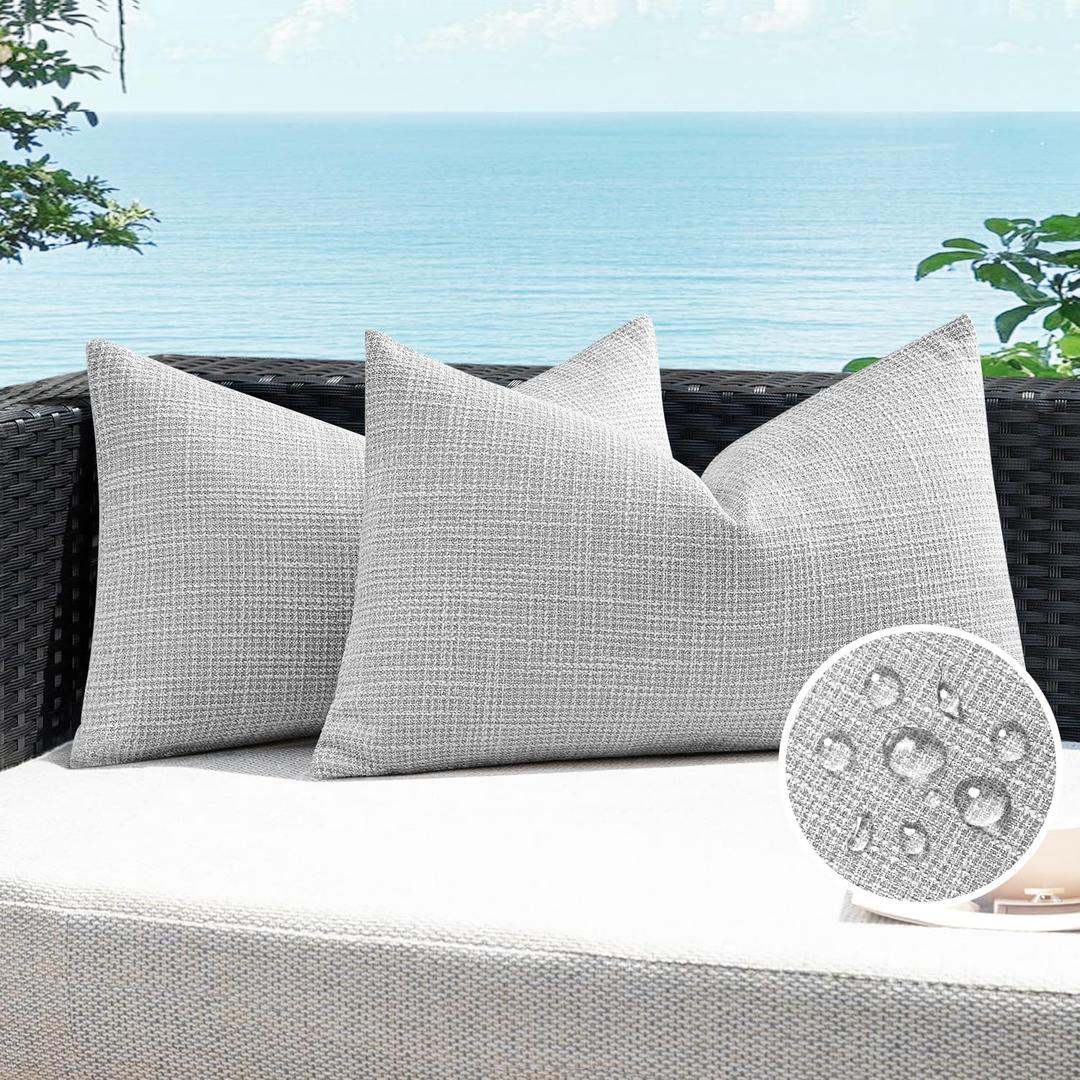 Artscope Outdoor Waterproof Throw Pillow Covers 16x24 Inch Decorative Linen Outdoor Pillows Cushion Case for Patio Couch Sofa - Light Grey