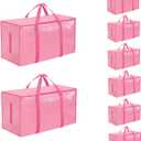 8 Pack-Extra Large Heavy Duty Moving Bags - Waterproof Storage Totes with Handles & Zippers, Foldable for College Dorm, Storage (Pink)