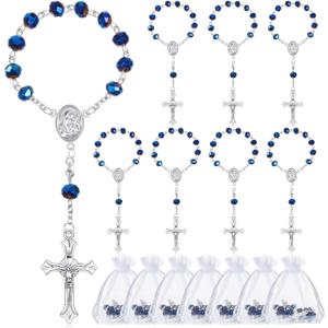 Sureio 50 Sets Baptism Favors Rosary Set Including Mini Rosary Beads Baptism Favors Organza Bags for Baby Shower Wedding Supplies Gifts for Christening Weddings First Communion Easter Gift (Blue)
