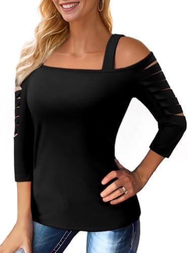 Bellelily Womens Cold Shoulder Tops Ladder Cut Out Shirt Square Neck Half Sleeve Blouses Sexy Casual Summer 2025 L